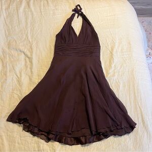Y2K Patrizia Luca Chocolate Brown Tie Halter Dress